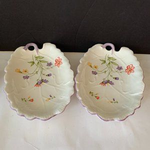 TOMINAGA SWEET MARY JAPAN TWO DISHES SET 10" by 6.5" by 1.5" Floral Leaf Shaped